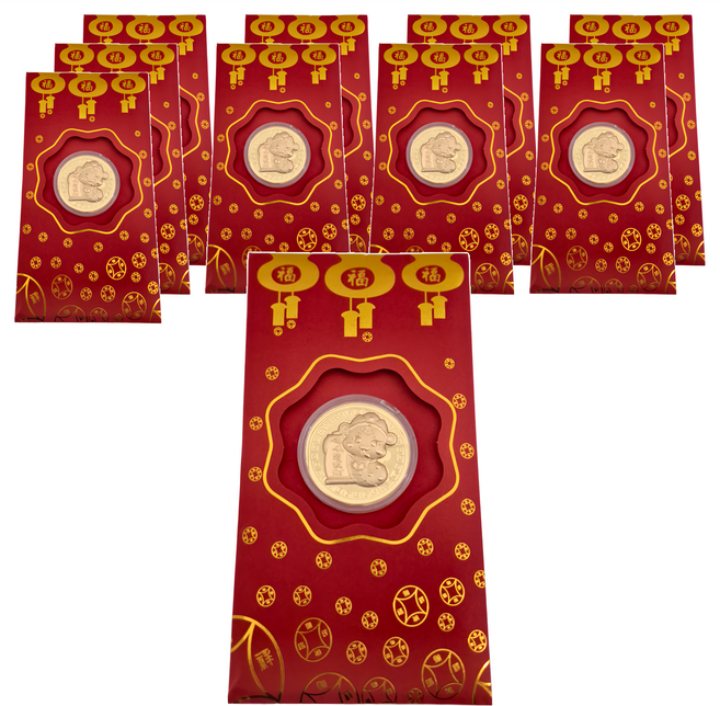 財神爺紅包金幣 多款式隨機 開運金幣+亞克力 紅包袋 - 紙, 10個