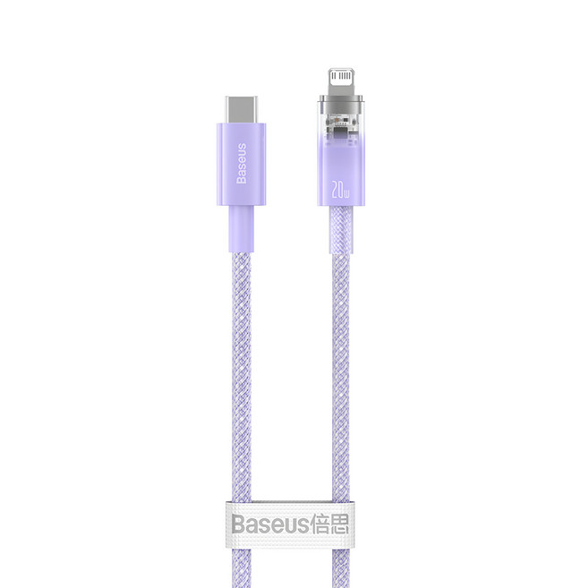 Baseus 倍思 Explorer 20W Type-C對8pin溫感變色快充傳輸線, 紫色, 1條, 2m