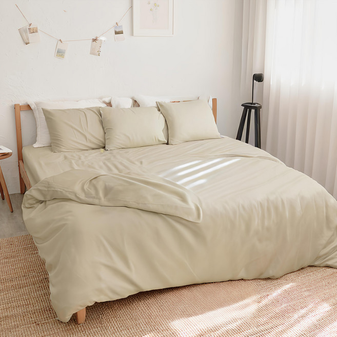 LAZYDAY BEDDING 小日常寢居 素面文青300織 純天絲薄被套, 奶油卡其