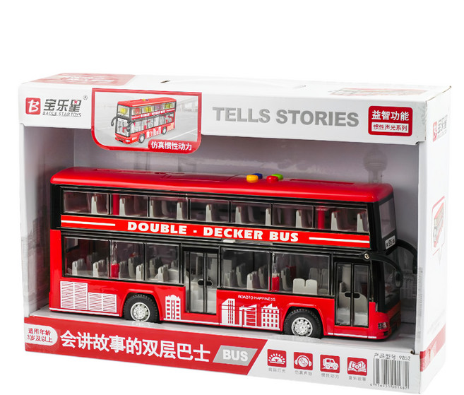 BAOLE STAR TOYS 寶樂星 車門可開/燈光音效/音樂/說故事 聲光摩輪雙層巴士公車 9852, 紅色, 1個