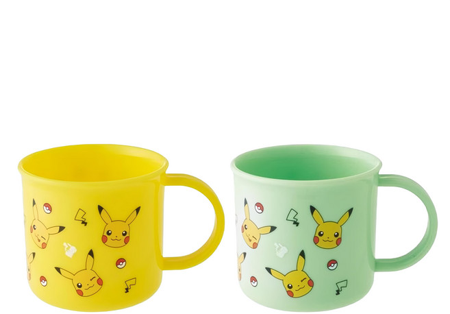 Skater Pokemon 皮卡丘 日本製 抗菌 2件組 塑膠單耳水杯 漱口杯 兒童茶杯 黃色 + 綠色