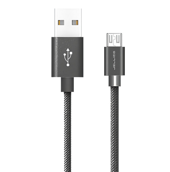 JELLiCO 杰力科 優雅系列 Micro-USB充電傳輸線 棉線 抗氧化金屬頭, 1m, 黑色, 1個
