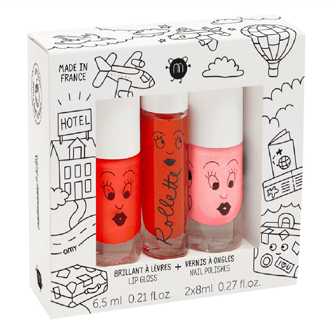 nailmatic KIDS 奇妙旅行兒童水漾亮彩指甲油唇彩3入組, 3瓶指甲油, 1組