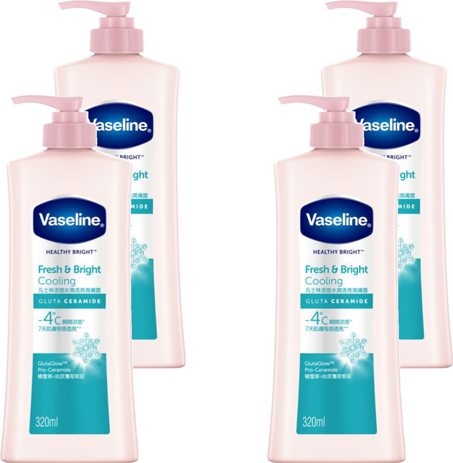 Vaseline 凡士林 涼感水潤透亮潤膚露, 320ml, 4瓶