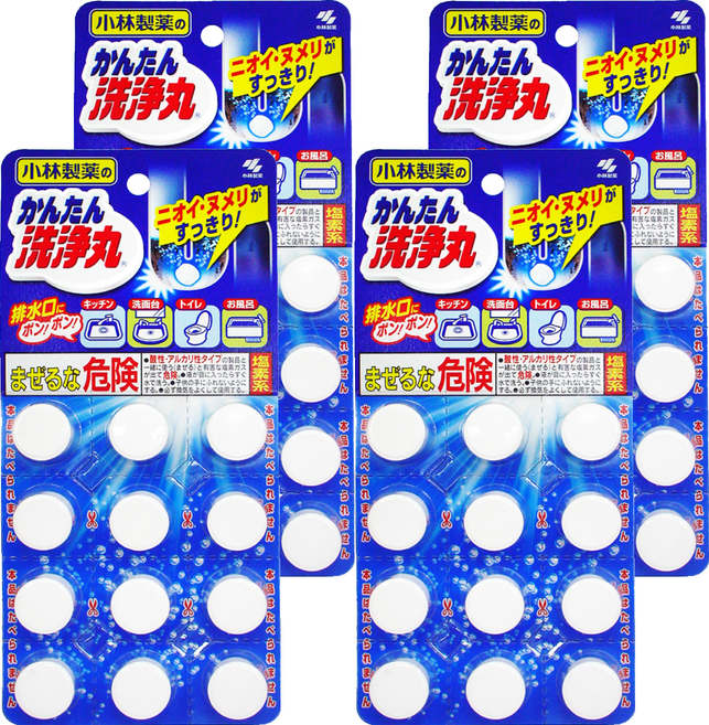 KOBAYASHI 小林製藥 廚房衛生間下水道管道疏通泡藤片 無香味 12錠, 66g, 4組