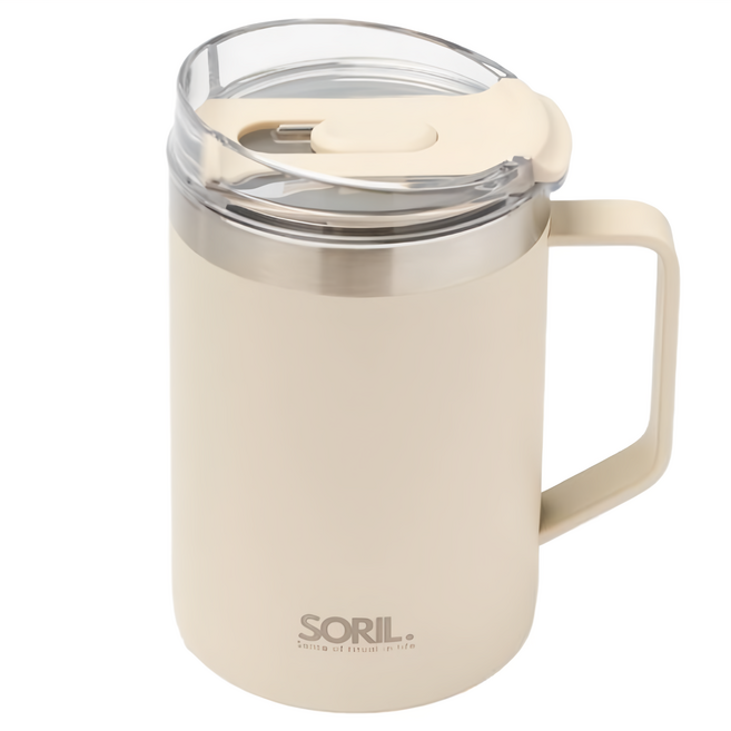 SORIL. 不鏽鋼真空馬克杯 480ml, 奶油白, 1個