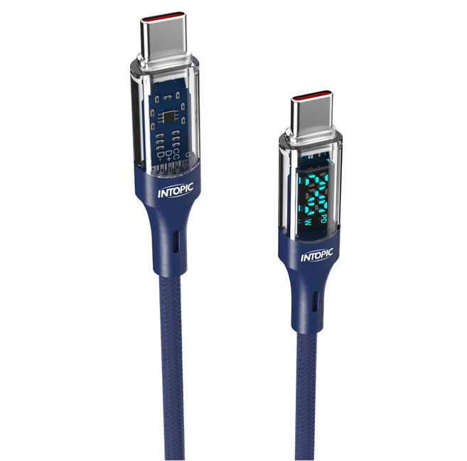 INTOPIC 廣鼎 Type-C PD240W 智能數顯極速充電傳輸長線 480Mbps傳輸速度 支援PD3.1快充, 2m, 1條, 深藍色