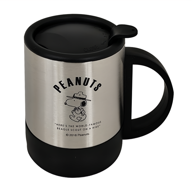 Tamahashi 史努比 PEANUTS 300ml 不鏽鋼 雙層 保溫保冷 帶蓋 馬克杯 黑色 + 銀色 120 x 108 x 80mm 190g 1個