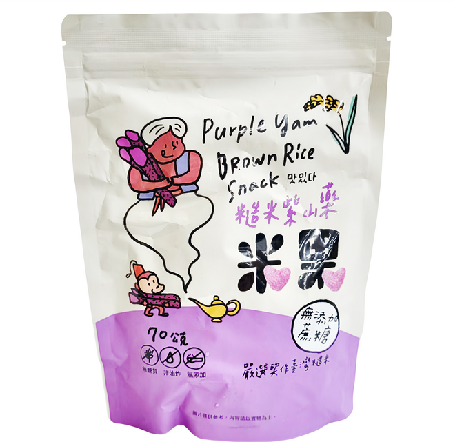 薌園 糙米米果, 紫山藥, 70g, 1包