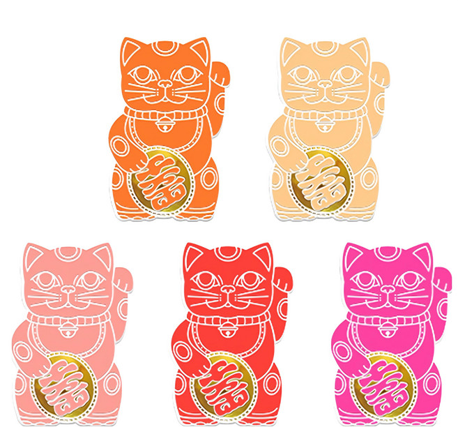 好物良品 開運招財繽紛Lucky Neko燙金靜電貼紙 5張, 開運招財