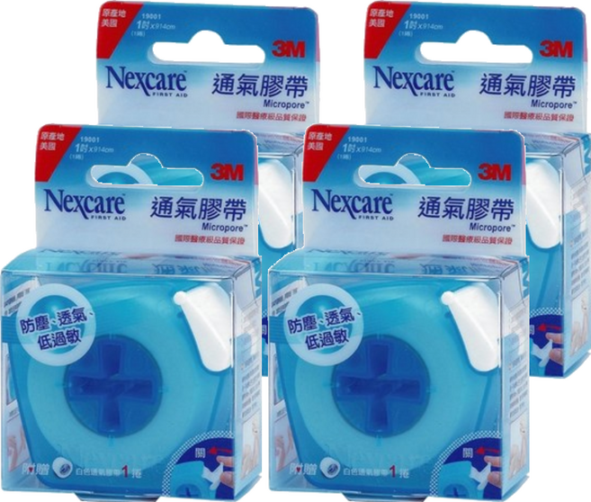 3M Nexcare 白色通氣膠帶1吋貼心即用包, 4捲