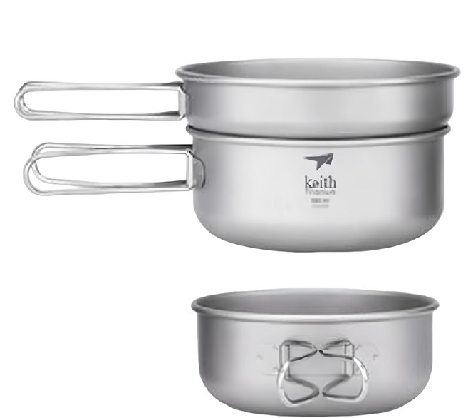 keith Titanium 鎧斯 純鈦三件式套鍋 500ml + 550ml + 680ml, 鈦色, 1組