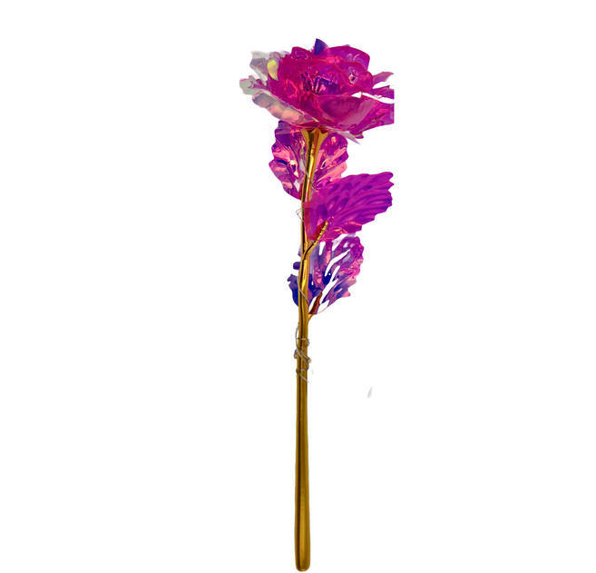 LED金箔玫瑰花, 鋁七彩玫紅色, 1個