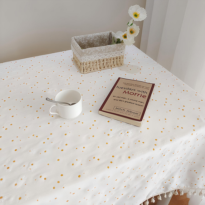 Homely Zakka 日式 ins風棉麻清新桌布 180 x 120cm, 白色小雛菊, 1個
