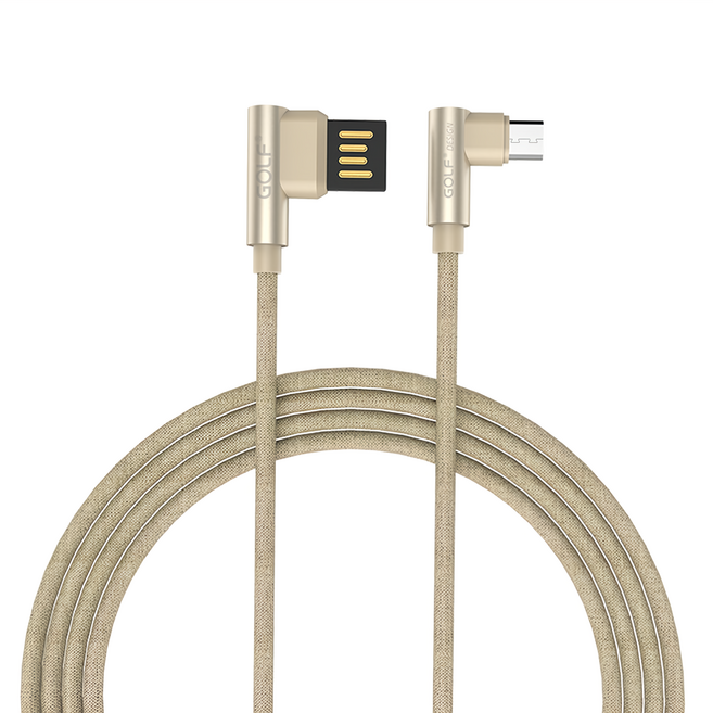 GOLF 雙面USB-Micro USB 90度轉角 布藝編織快充線, 1m, 金色, 1條