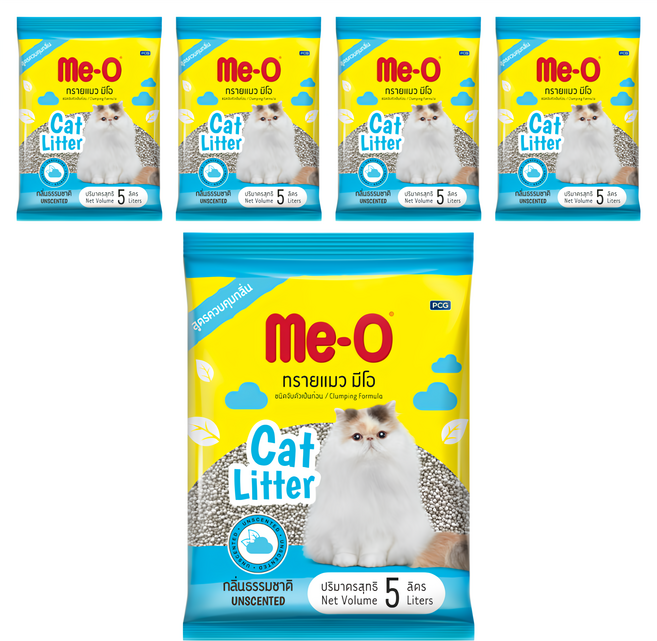 Me-O 咪歐 低粉塵凝結貓砂 5L 天然原料製成, 5袋, 自然無香