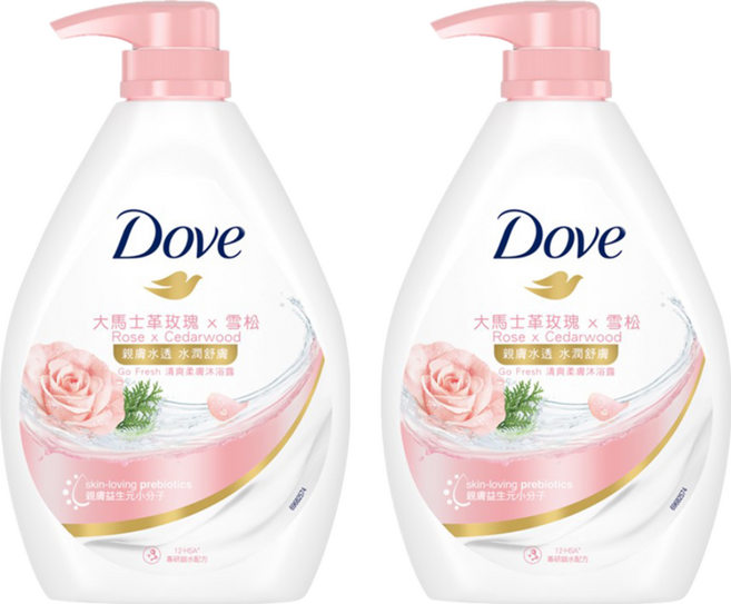 Dove 多芬 清爽柔膚沐浴露 大馬士革玫瑰 + 雪松, 900g, 2瓶