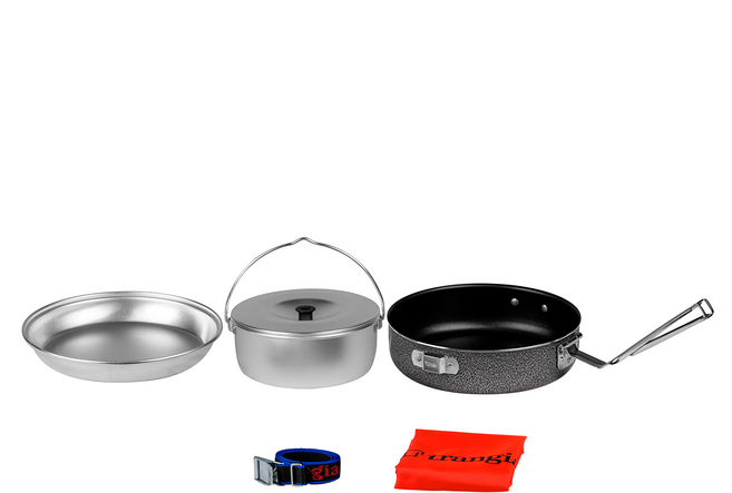 Trangia Camping Set 124-T 超輕鋁可折手柄套鍋 612g, 銀色, 1組