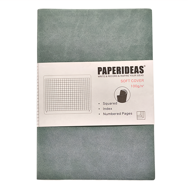 PAPERIDEAS 筆記本 A5 軟皮 188頁, 方格 霧藍色, 1本