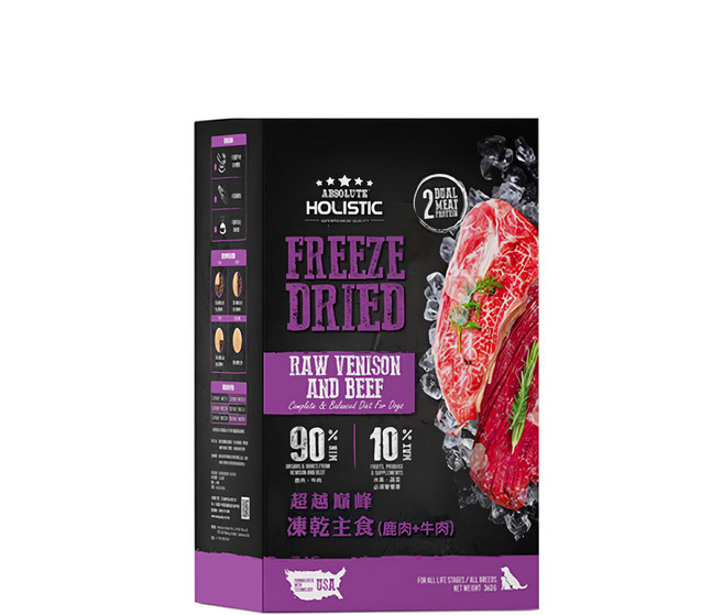 ABSOLUTE HOLISTIC 犬主食凍乾, 鹿肉 + 牛肉, 360g, 1盒