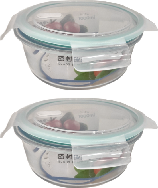 小麥購物 玻璃保鮮盒 圓, 2組, 容器 + 蓋子