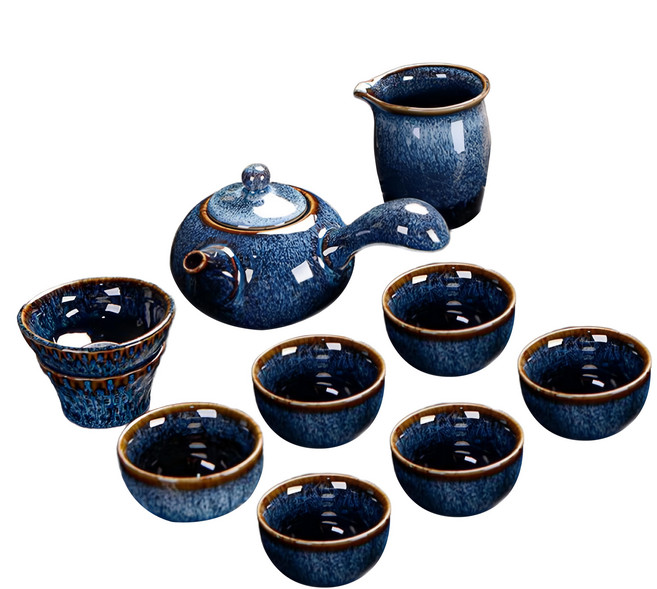 窯變茶具禮盒套裝 側把壺, 茶壺 + 茶漏 + 茶海 + 杯子 6個, 1盒