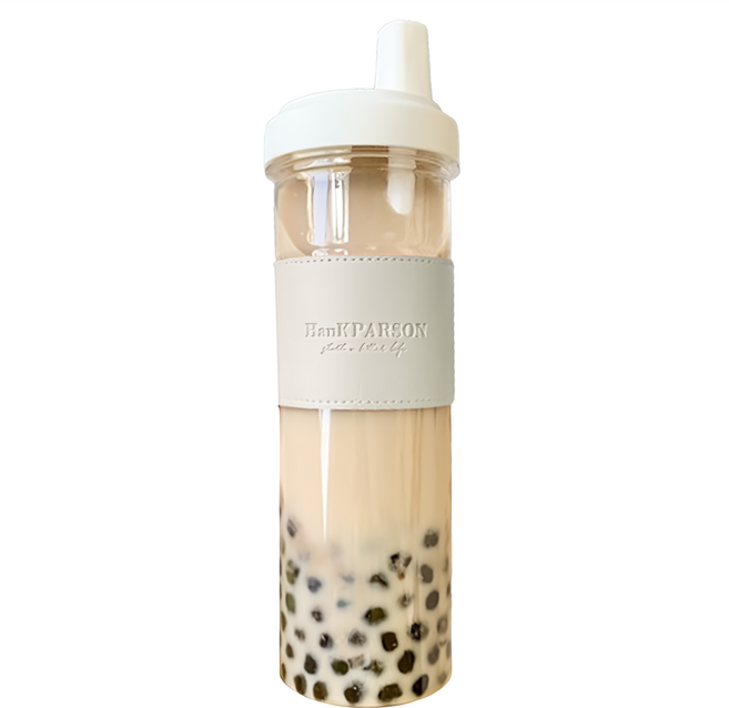 Reddot 紅點生活 高質皮革玻璃大象珍奶杯, 1個, 850ml, 皮革米
