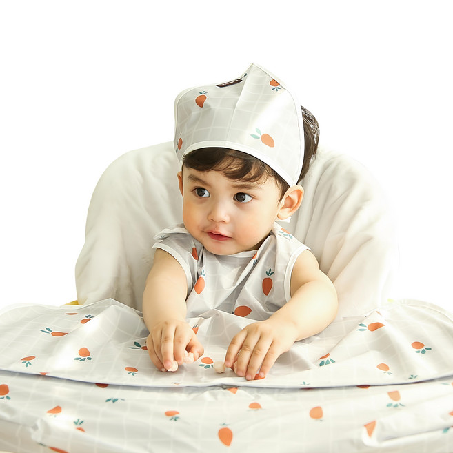 babyclo 兒童防水無袖拉鍊式飯衣 60 x 83cm, 灰色胡蘿蔔款, 1件, 1件