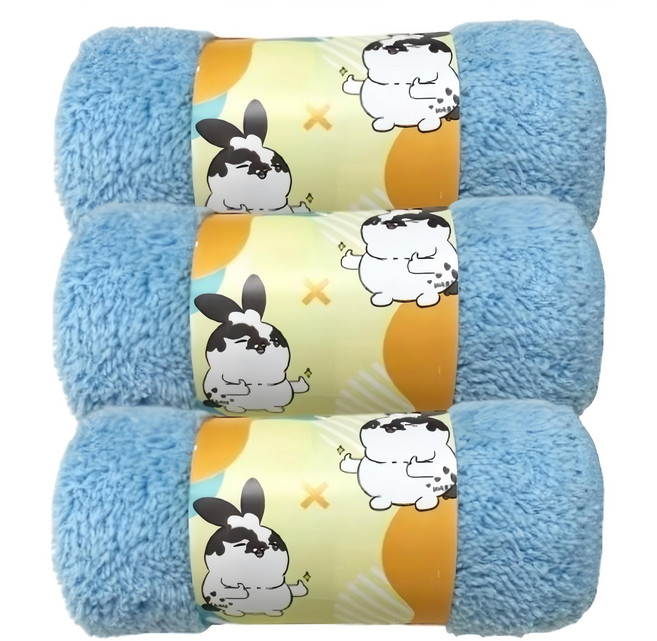 CLEAN 克林 瞇瞇兔抹布 水藍 30 x 30cm 台灣製造 超強吸水 不掉毛屑, 3條