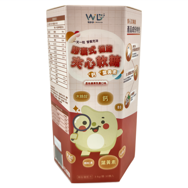 WD 唯多多 膠囊式機能夾心軟糖 葉黃素+鈣, 30顆, 3.6g, 1盒