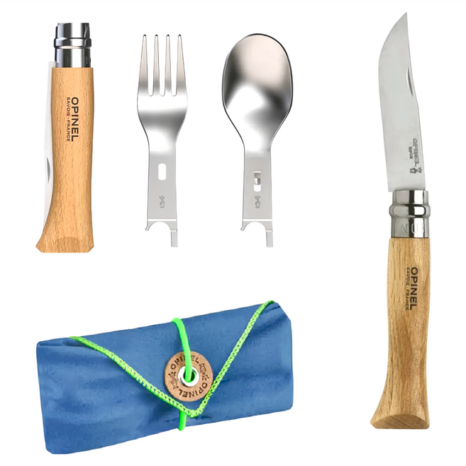Opinel 游牧湯叉刀組 不鏽鋼櫸木, 原木色 + 銀色, 1組