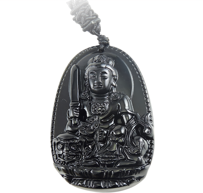 喜緣玉品 十二生肖守護神黑曜石玉珮 八大守護神 53 x 35 x 11mm, 文殊菩薩, 1個