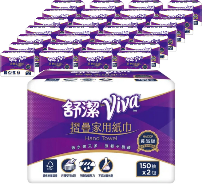 Kleenex 舒潔 VIVA抽取式摺疊紙巾, 2包, 32袋