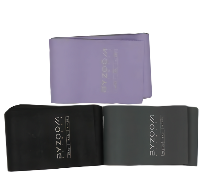 BYZOOM FITNESS 伸展彈力帶, 紫色 + 黑色 + 灰色, 3個