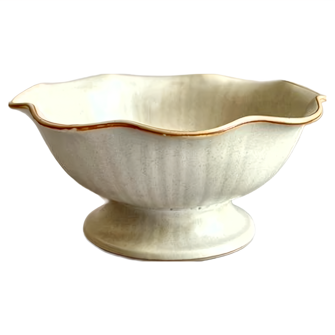 日本製瀨戶燒 craft荷葉邊高台缽 甜點碗 12 x 5.5cm 180g, 米白色, 1個