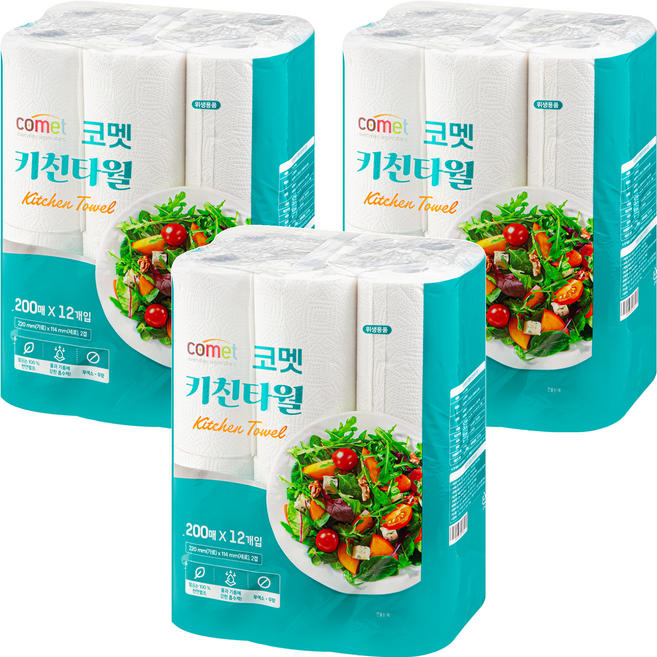 comet 廚房紙巾 200張, 12捲, 3包