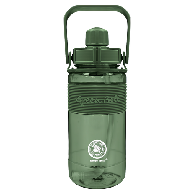 Green Bell 綠貝 精選彈跳吸管太空壺 附背帶, 綠色, 600ml, 1個