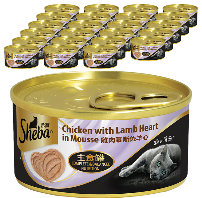 Sheba 希寶 主食貓罐頭 雞肉慕斯佐羊心, 70g, 24罐