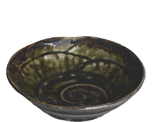 織部 螺紋5吋淺井-日本制 陶瓷器皿 小菜 醬料 深黑色 寬15.5cm 高4cm 1個