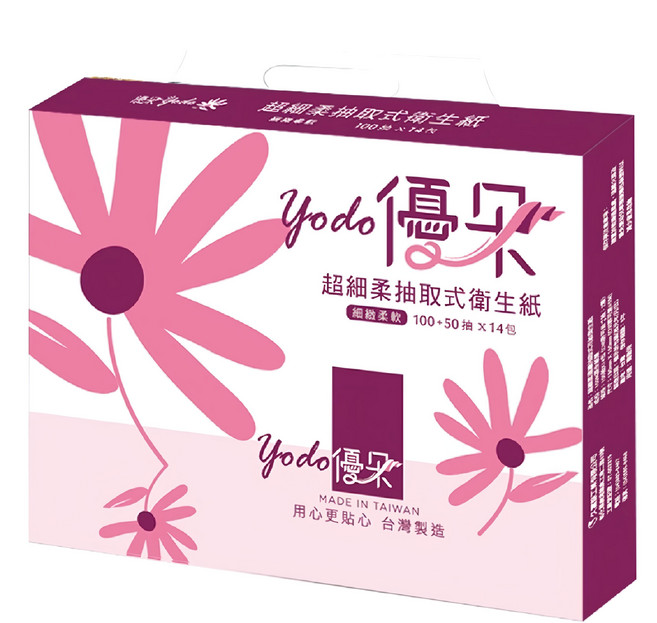優朵 超細柔抽取式花紋衛生紙, 14包, 5袋