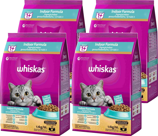 whiskas 偉嘉 1歲以上 室內貓 乾糧, 鮪魚 + 雞肉, 1.1kg, 4袋