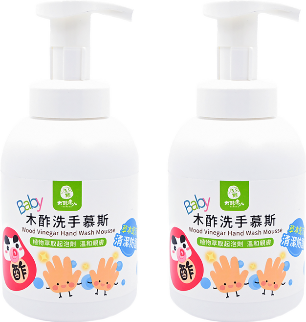 DAWOKO 木酢達人 植物萃取精油洗手慕斯 植物萃取起泡劑 溫和親膚, 340g, 2瓶