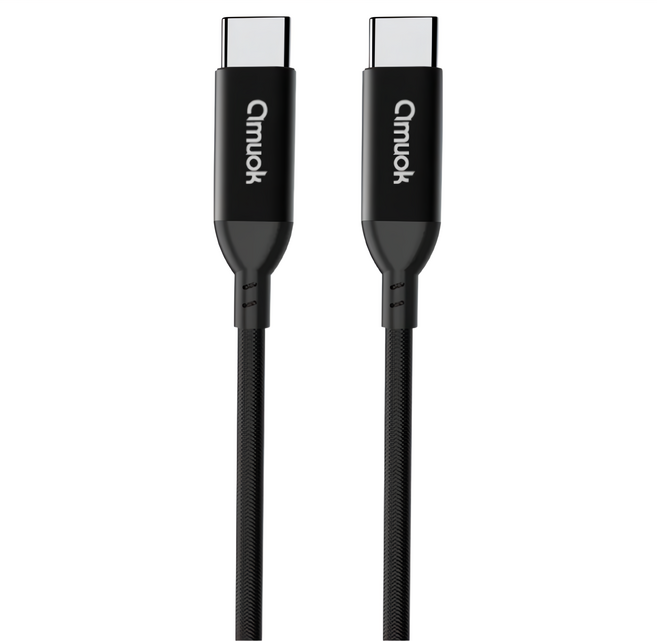 amuok 艾默克 卓效 雙Type-C充電線 60W急速閃充 支援PD快充功能 編織線, 2m, 黑色, 1條