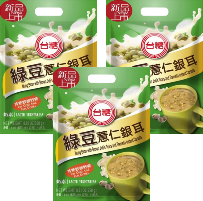 台糖 綠豆薏仁銀耳 沖泡式穀粉 奶素可食, 250g, 3袋