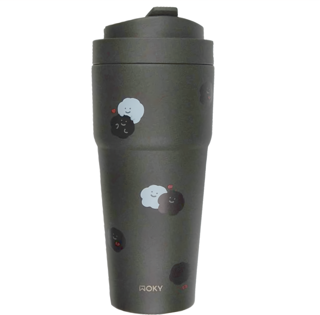 WOKY 沃廚 台灣公司貨 方坊渾圓杯, 擁抱Emo 黑色, 770ml, 1個