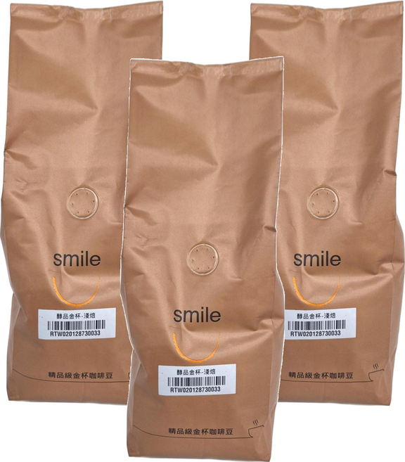 smile coffee 微笑咖啡 精品級金杯咖啡豆 醇品金杯 淺焙, 咖啡豆(無研磨), 450g, 3包