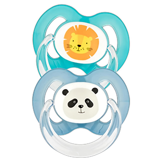 BABYNOVA 矽膠拇指安撫奶嘴2入組, 6~18個月, 綠獅子 + 藍熊貓, 1組