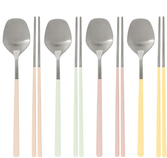 Maison Objet Ciel Delight 柔和粉彩4人湯筷組, 1組, 象牙色、黃油黃、花粉紅、天空薄荷, 湯匙 + 筷子