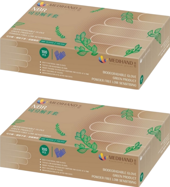 MEDIHAND 美恆 NBR可分解 無粉 耐油 一次性 手套 藍紫色 L 100入 2盒