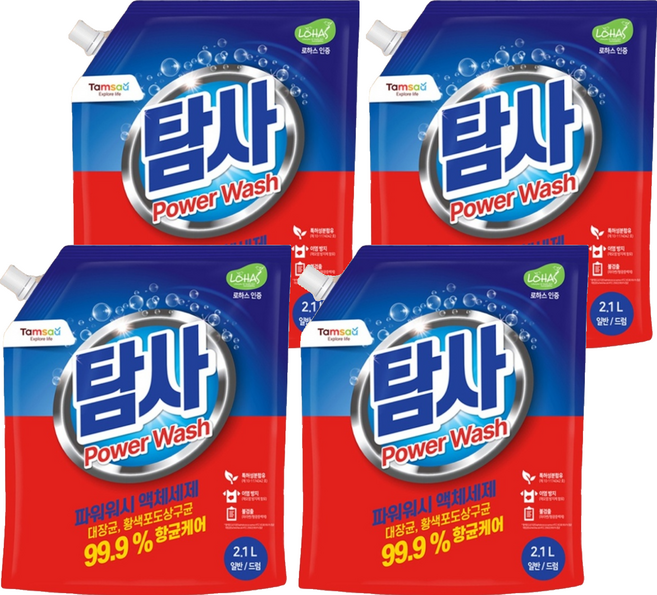 Tamsaa Power Wash 洗衣精 補充包, 2.1L, 4包